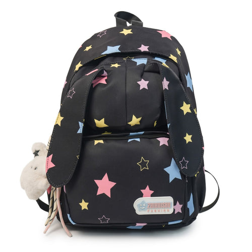 Cute Animal Ears Star Print School Backpack-https://detail.1688.com/offer/1017031405846.html-Calm Wears-Black-Calm Wears