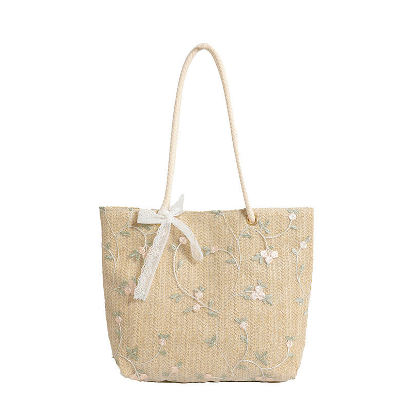 WoEmbroidered Straw Tote Bag
