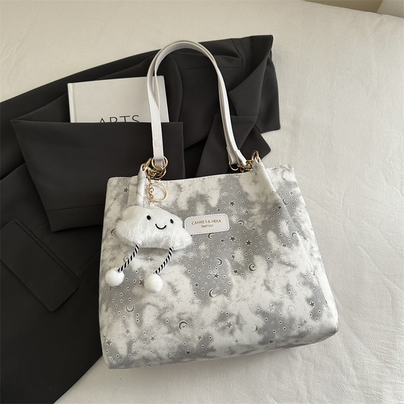 Women’s stylish tote bag with playful pendant-https://detail.1688.com/offer/1003068599942.html-Calm Wears-White-Size: With pendant-Calm Wears