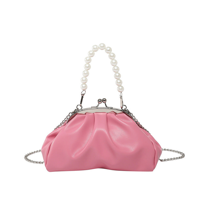 Elegant Clutch Handbag with Pearl Chain