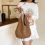 Floral Embellished Crochet Shoulder Bag