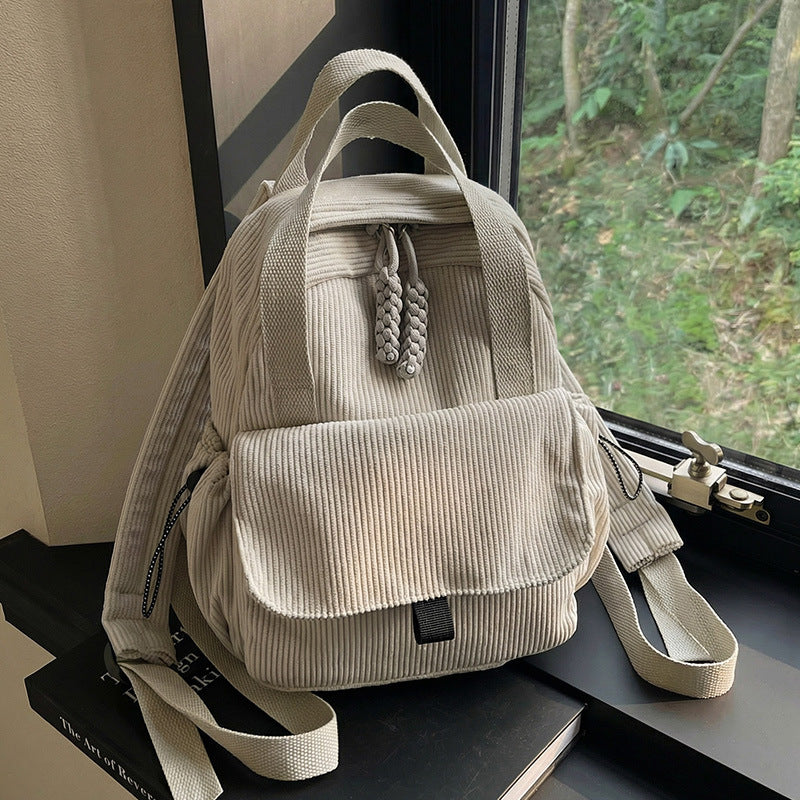 Cord-Backpack with Multiple Compartments and Reinforced Bottom
