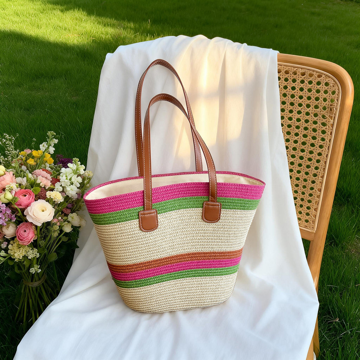 WoColorful Straw Beach Tote Bag