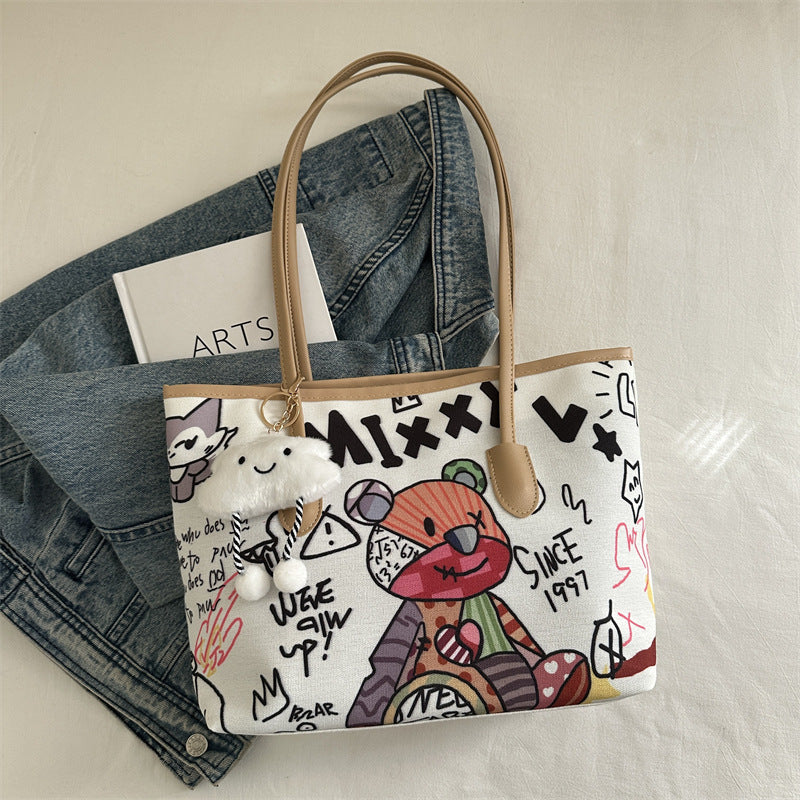 Women's Tote Bag with imaginative space travel motif-https://detail.1688.com/offer/1005232288918.html-Calm Wears-Khaki-Size: With pendant-Calm Wears