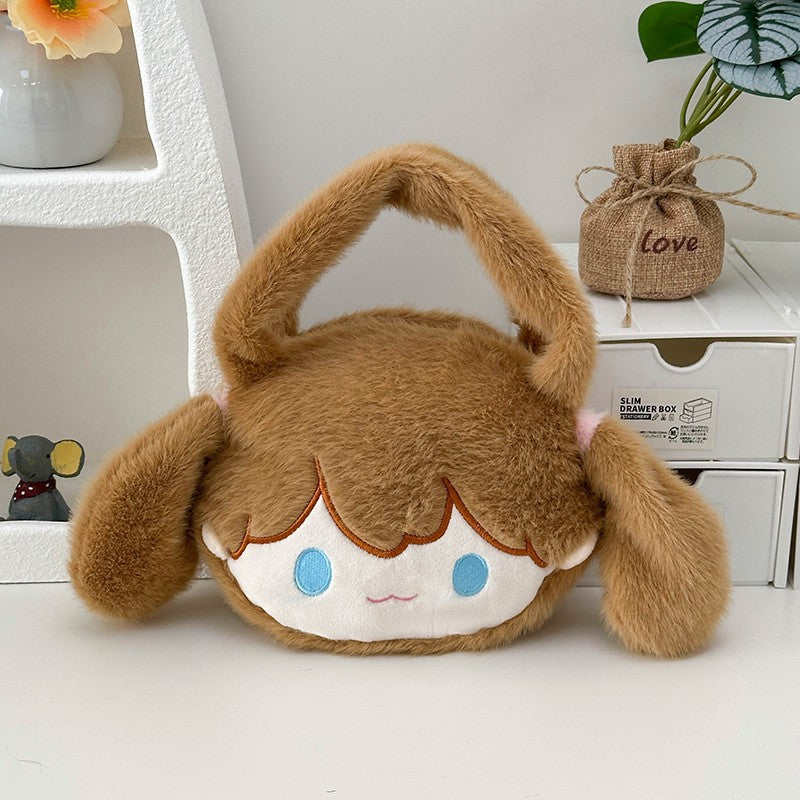 Playful plush handbag with ears and character design