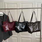 Women's elegant patent leather tote with removable interior compartment-https://detail.1688.com/offer/1036425819112.html-Calm Wears-Black-nothing-Calm Wears