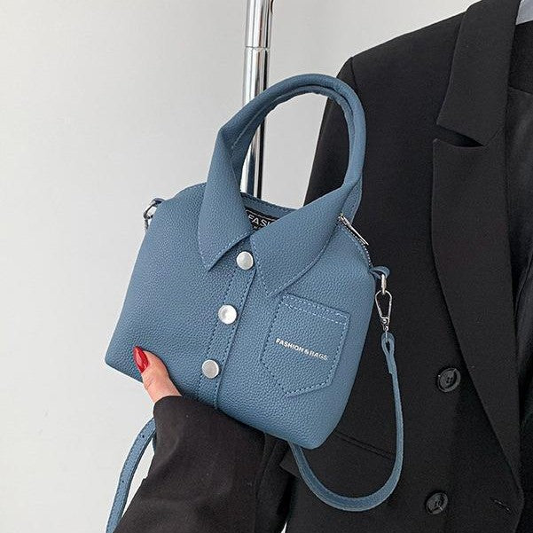 Ladies mini handbag in shirt design with adjustable shoulder strap