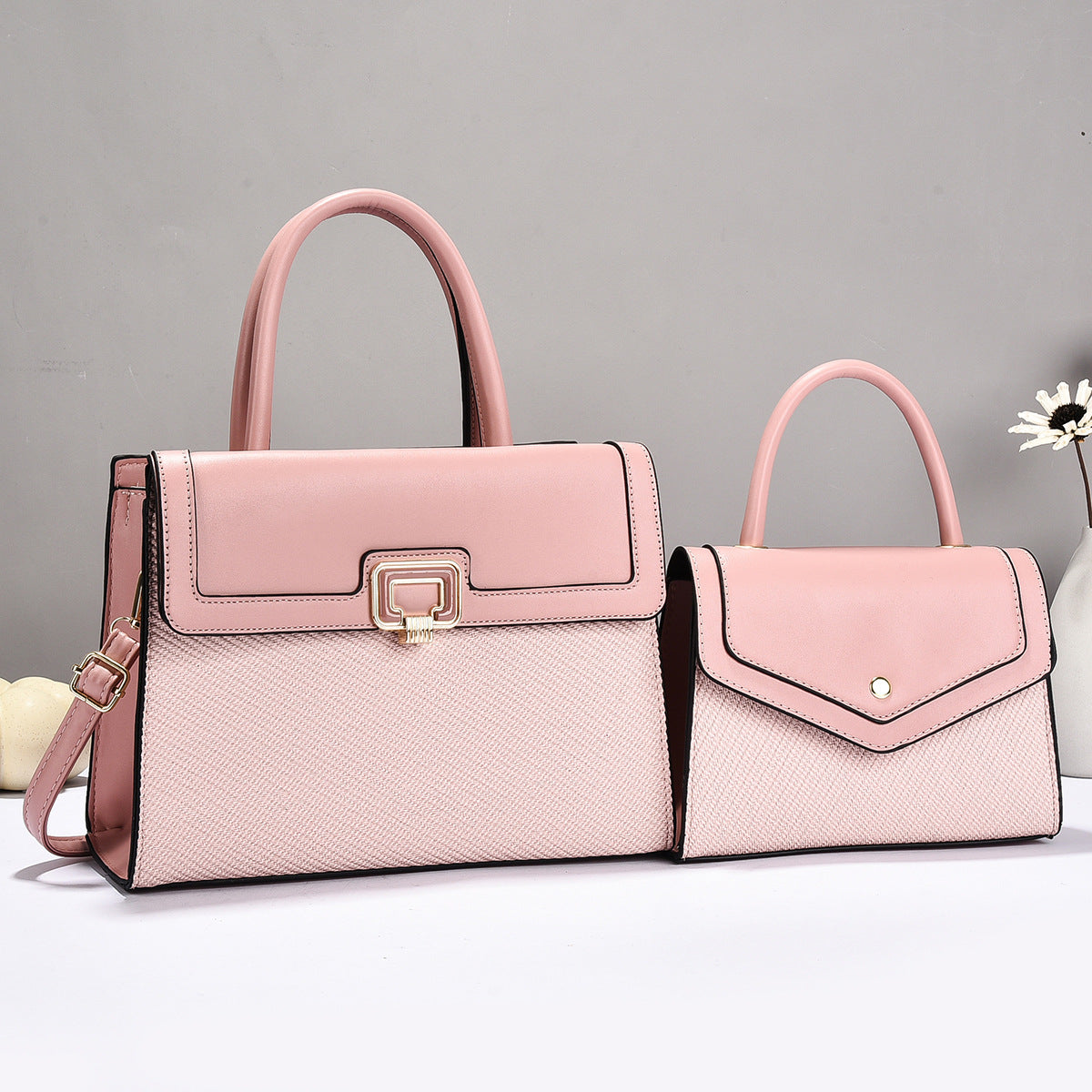 Women’s handbag set with textured design and elegant mini crossbody bag-https://detail.1688.com/offer/1041920744708.html-Calm Wears-Rosa-301121-Calm Wears