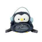 Plush backpack with transparent viewing window