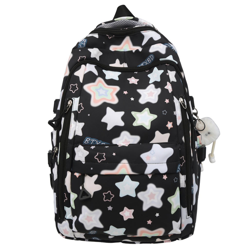 Backpack with Colorful Star Motif and Multifunctional Compartments