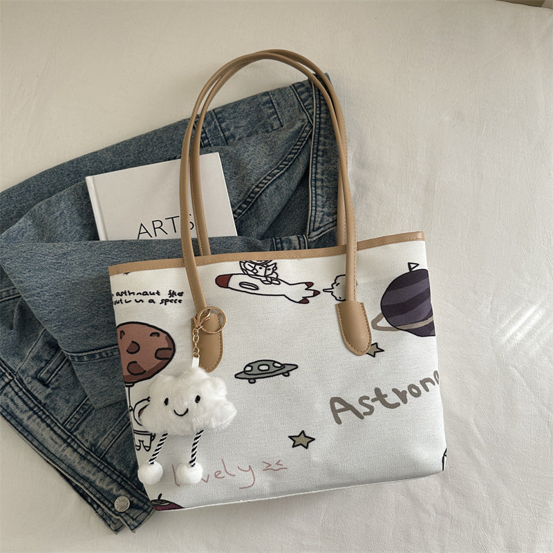 Women's Tote Bag with imaginative space travel motif-https://detail.1688.com/offer/1005232288918.html-Calm Wears-White-Size: no pendants-Calm Wears