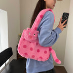 Plush shoulder bag with animal motif