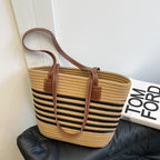 Striped Woven Beach Tote Bag