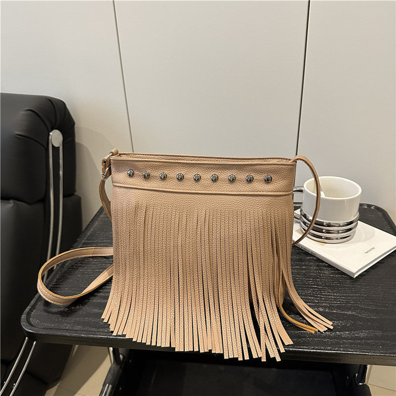 Ladies shoulder bag with fringes and studs-https://detail.1688.com/offer/940546135641.html-Calm Wears-Khaki-nothing-Calm Wears