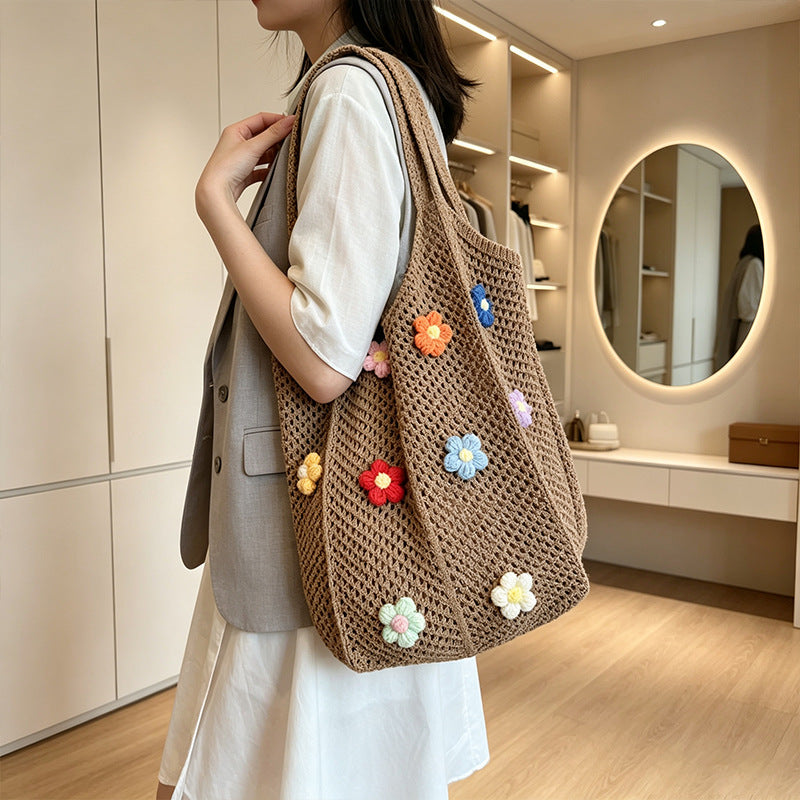 Floral Patterned Crochet Tote Bag