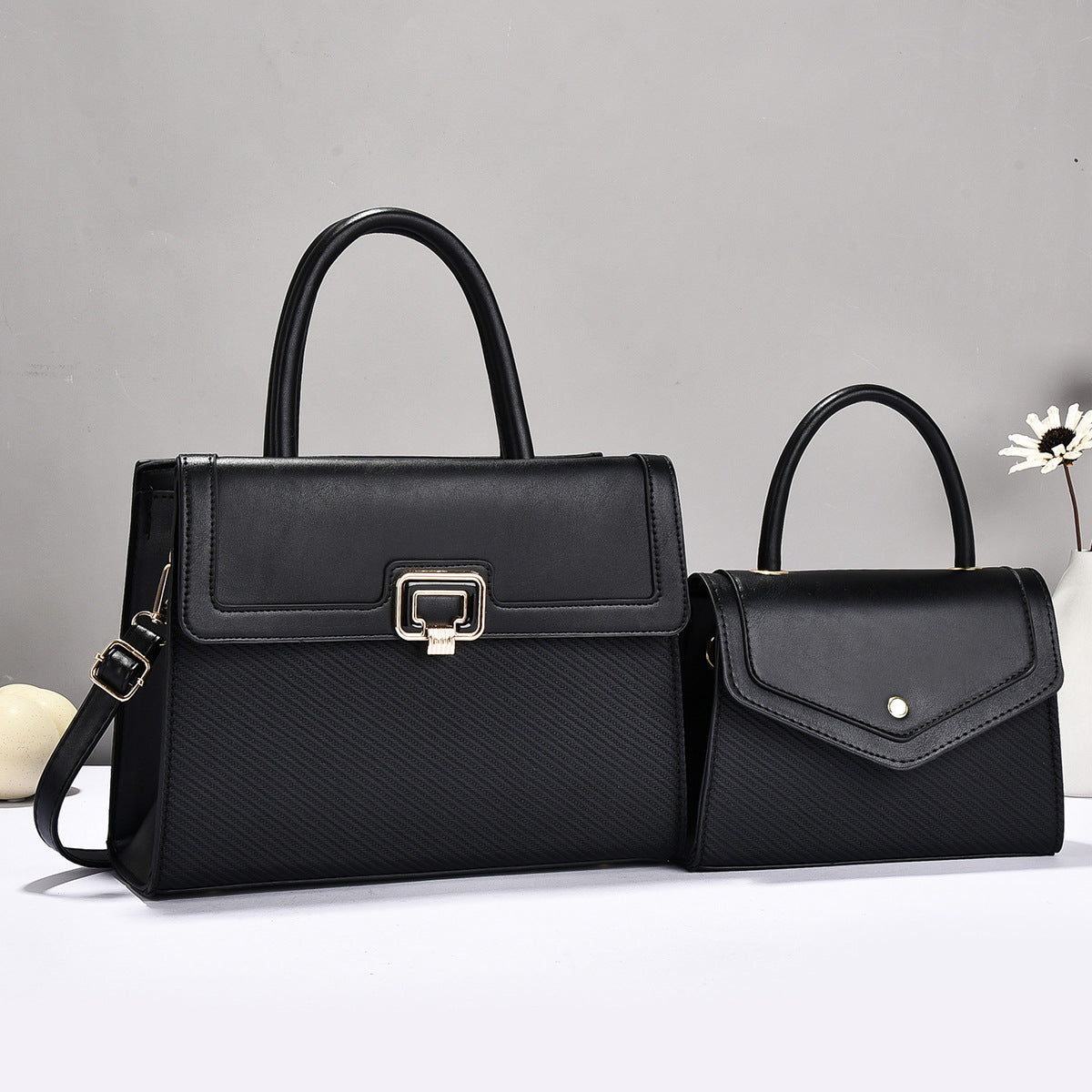 Women’s handbag set with textured design and elegant mini crossbody bag-https://detail.1688.com/offer/1041920744708.html-Calm Wears-Black-301121-Calm Wears