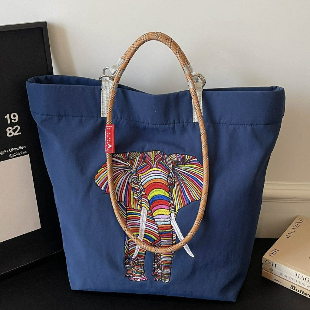 Women's casual tote bag with colorful elephant motif-https://detail.1688.com/offer/1016481794409.html-Calm Wears-Blue-S-Calm Wears