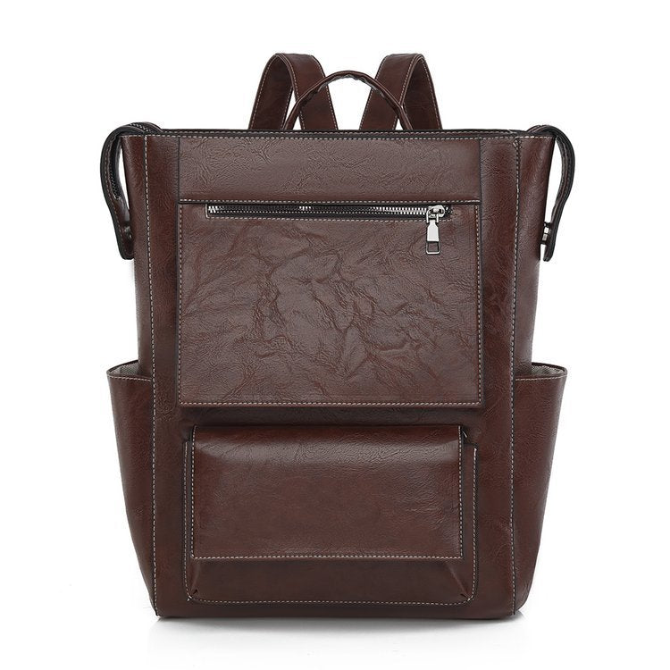 Multi-Pocket Genuine Leather Backpack Calm Wears