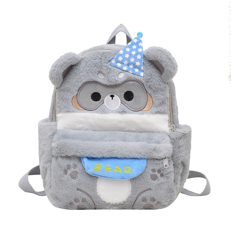 Plush backpack with cute bear motif