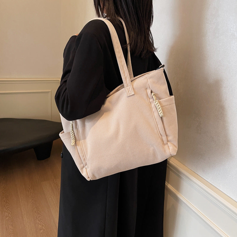Multi-Pocket Canvas Tote Bag