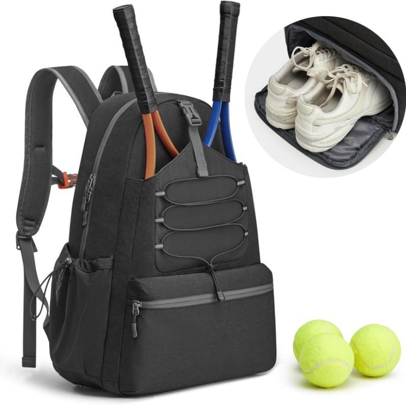 Sporty tennis backpack with separate shoe compartment and comprehensive pocket features