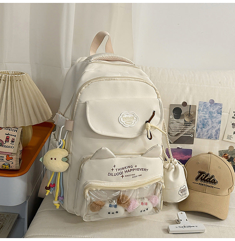Cat-Designed Multi-Pocket School Backpack-https://detail.1688.com/offer/1051154679450.html-Calm Wears-White-Calm Wears