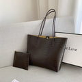 Crocodile-Embossed Tote Bag with Detachable Clutch