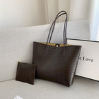 Crocodile-Embossed Tote Bag with Detachable Clutch