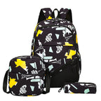 School backpack with multiple compartments and matching accessories