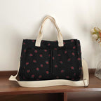 Stylish Multi-Pocket Strawberry Print Canvas Tote Bag
