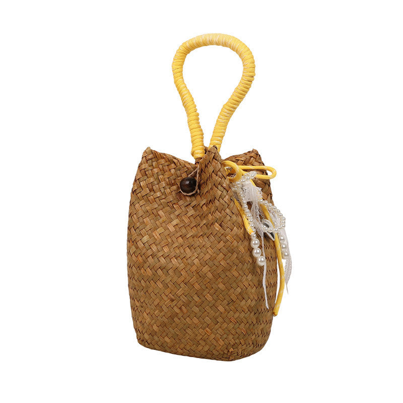 Women's hand-woven shoulder bag with decorative drawstring-https://detail.1688.com/offer/1049695935068.html-Calm Wears-Yellow-Size: without pendant-Calm Wears