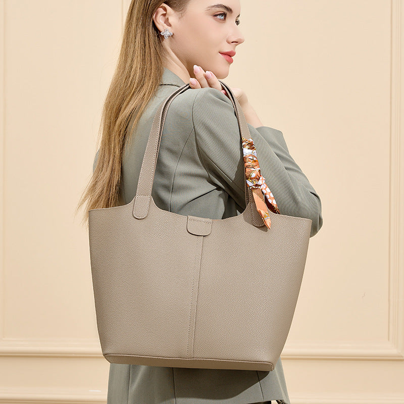 Women’s fashionable tote bag with detachable bow accessory-https://detail.1688.com/offer/972645453377.html-Calm Wears-Cookie-30-Calm Wears