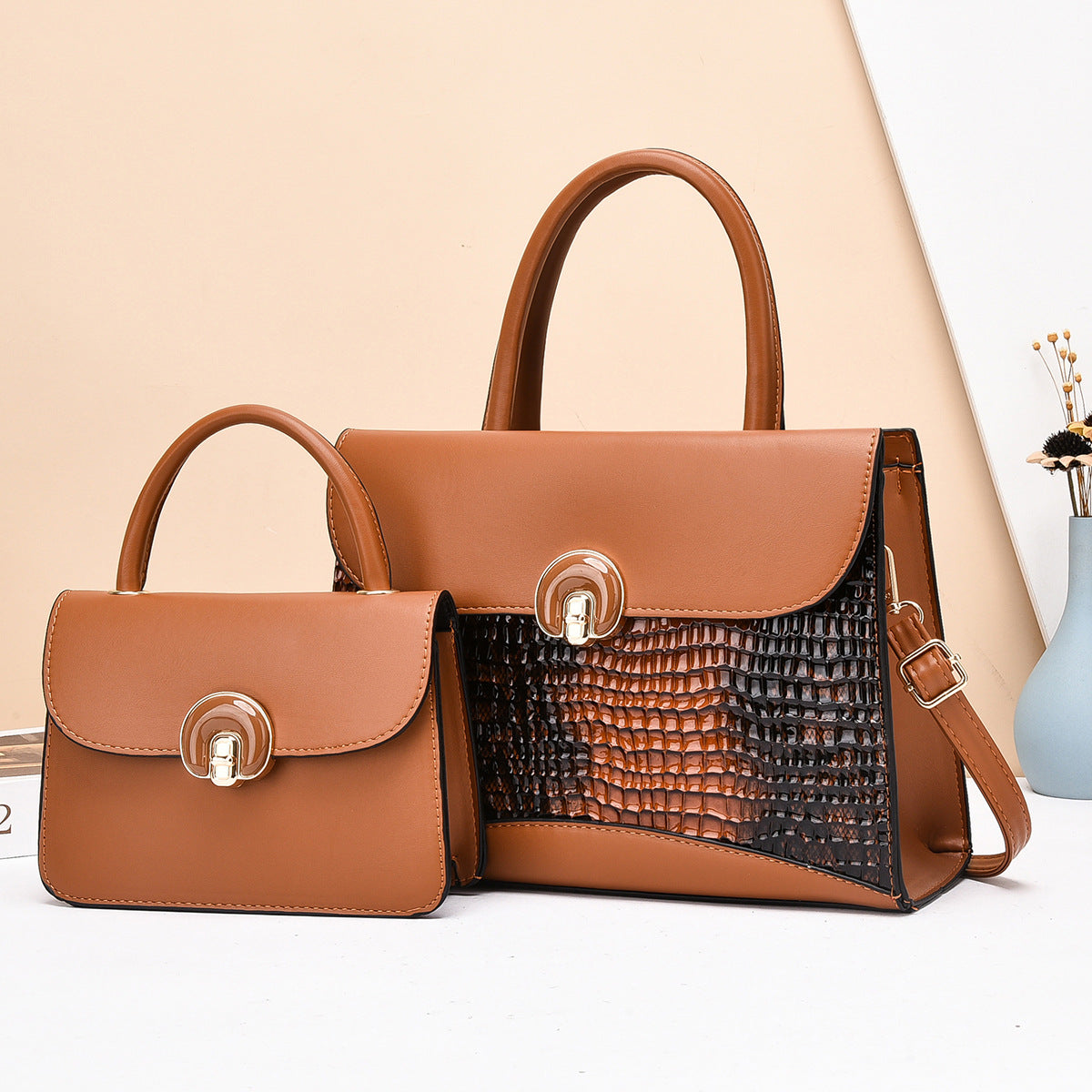 Women's Handbag Set with Luxurious Crocodile Leather Design-https://detail.1688.com/offer/851779627755.html-Calm Wears-Khaki-301121-Calm Wears