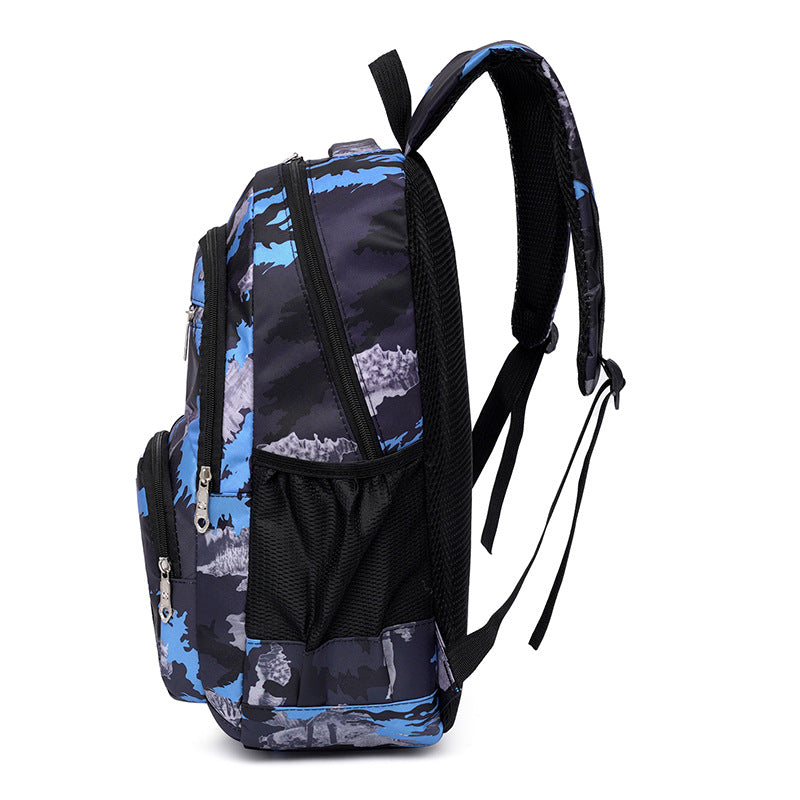 School backpack with multiple compartments and matching accessories