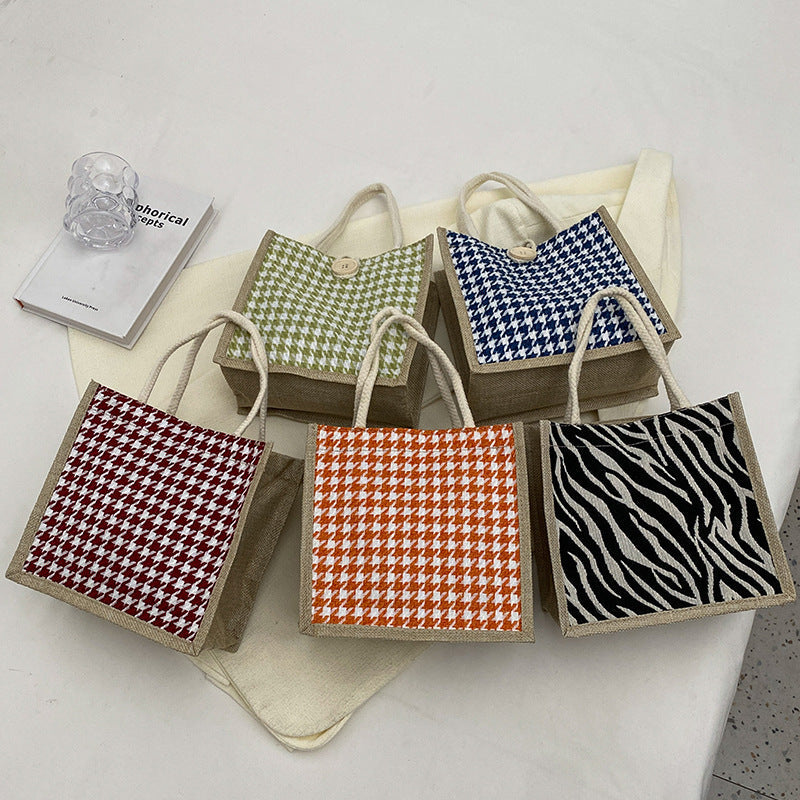 Ladies Jute Bag in classic Houndstooth pattern-https://detail.1688.com/offer/710679752572.html-Calm Wears-Orange-nothing-Calm Wears
