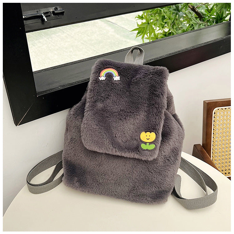 Plush Backpack with Colorful Appliqués