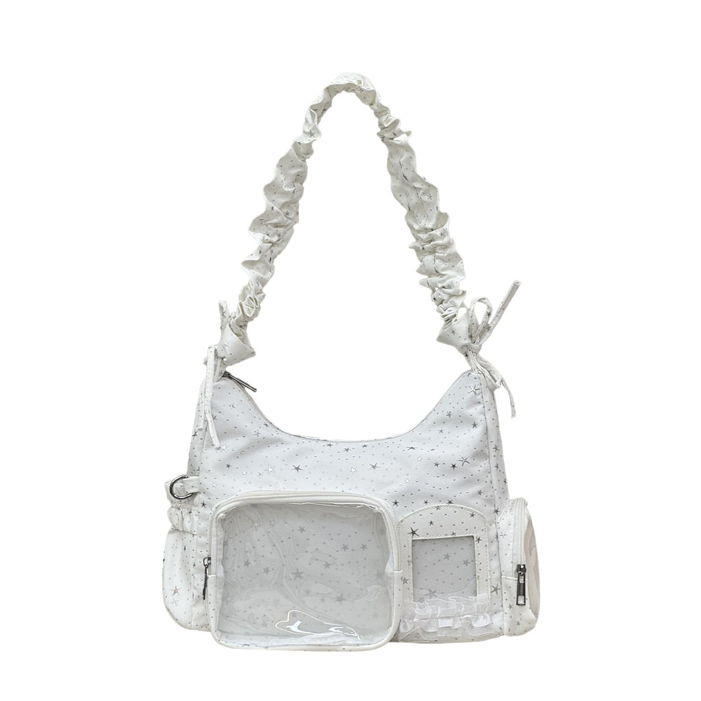 Star-Print Ruffle Strap Shoulder Bag