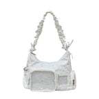 Star-Print Ruffle Strap Shoulder Bag