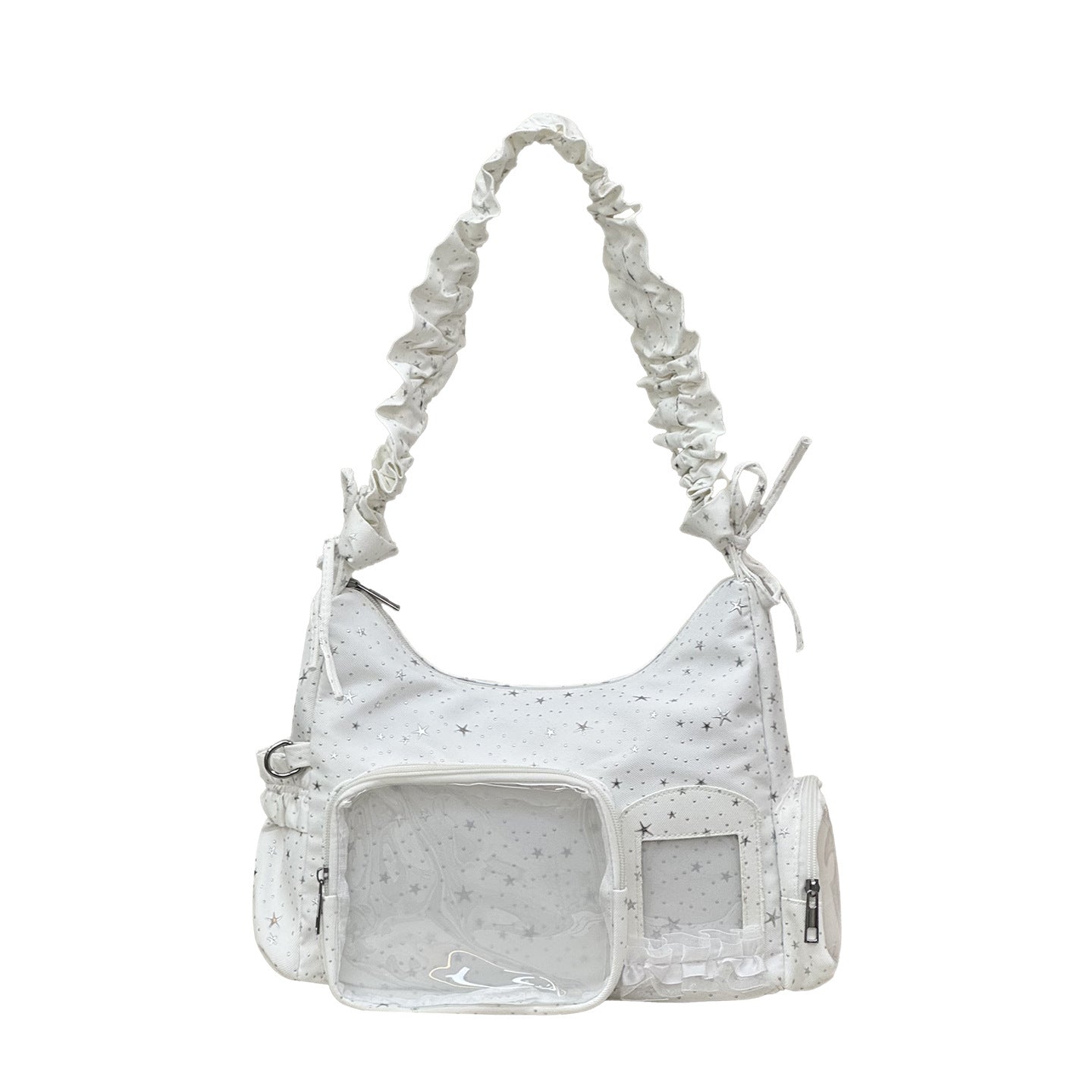 Star-Print Ruffle Strap Shoulder Bag