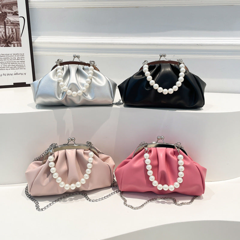 Elegant Clutch Handbag with Pearl Chain