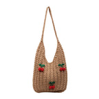 Women Handmade Shoulder Bag with Playful Fruit Appliqués-https://detail.1688.com/offer/1013988186399.html-Calm Wears-Khaki-nothing-Calm Wears