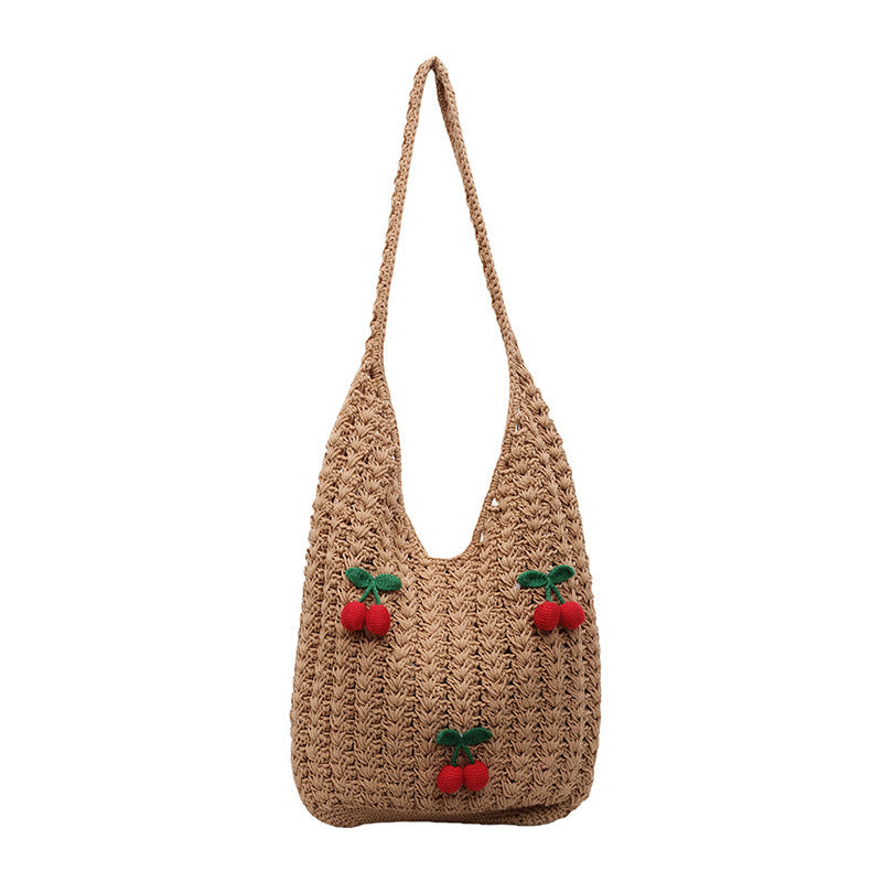 Women Handmade Shoulder Bag with Playful Fruit Appliqués-https://detail.1688.com/offer/1013988186399.html-Calm Wears-Khaki-nothing-Calm Wears