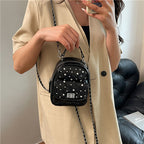 Quilted Mini Backpack with Rhinestone Accents
