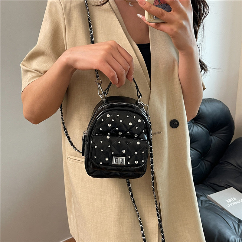 Quilted Mini Backpack with Rhinestone Accents