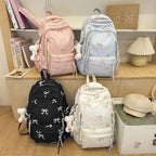 Quilted Embroidered Bow-Design Backpack
