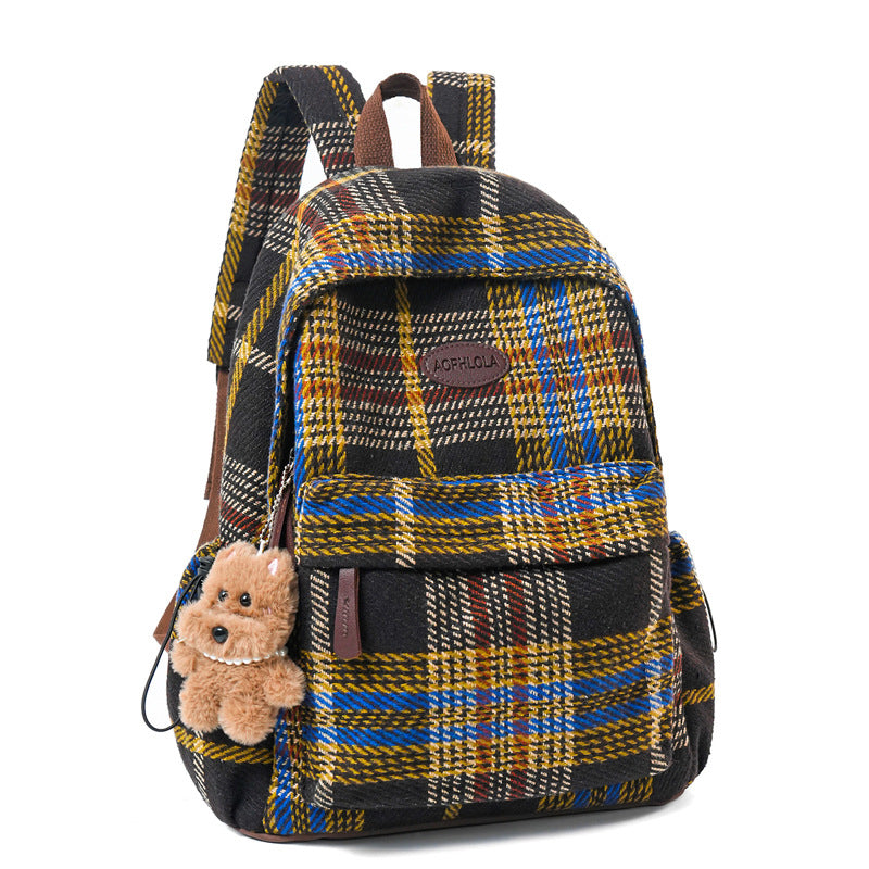 Cozy Patterned School Backpack-https://detail.1688.com/offer/993202774017.html-Calm Wears-Yellow Black Check-Calm Wears