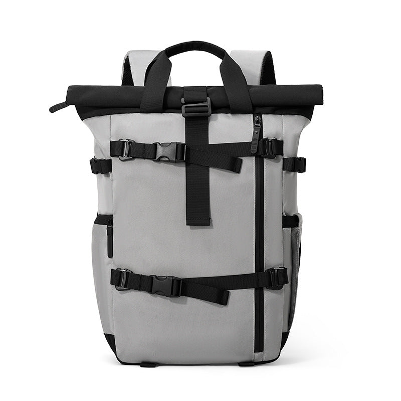 Backpack with roll closure and durable materials