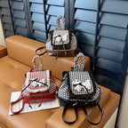 Playful backpack with checkered pattern and animal appliqué