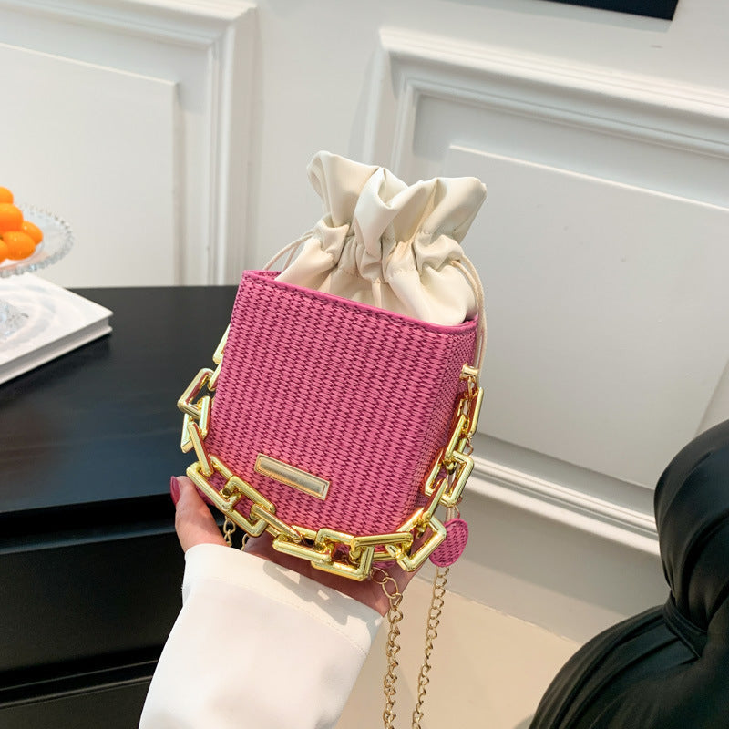 Women's mini handbag with unique chain embellishment and classic drawstring-https://detail.1688.com/offer/791131697210.html-Calm Wears-Magenta-nothing-Calm Wears