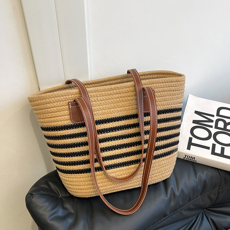 Striped Woven Beach Tote Bag